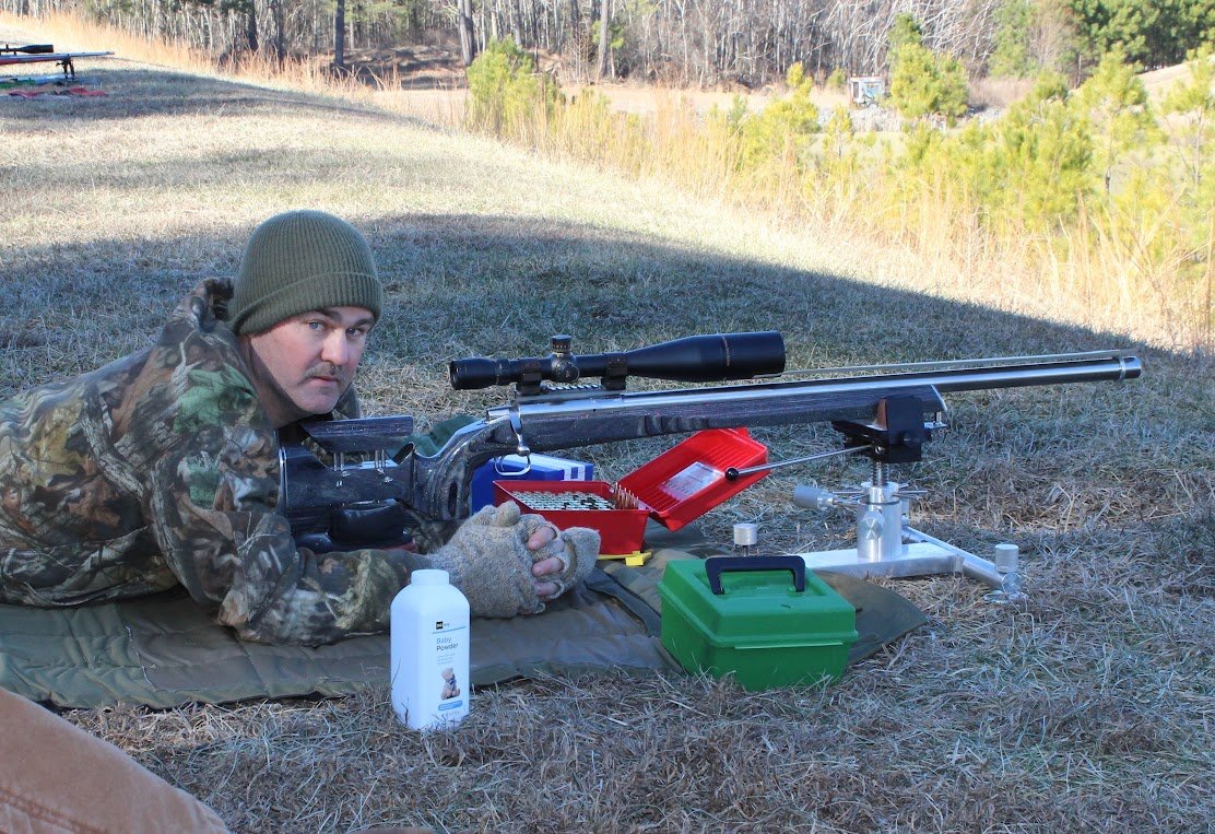 Ken Barfield prone with a precision rifle on the range