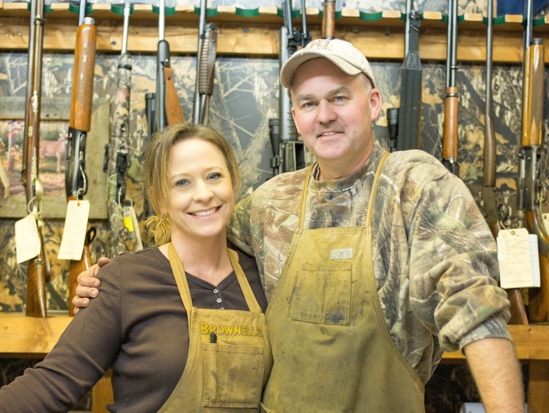 Ken Barfield and his wife Wendy in the Double H Gunsmithing shop