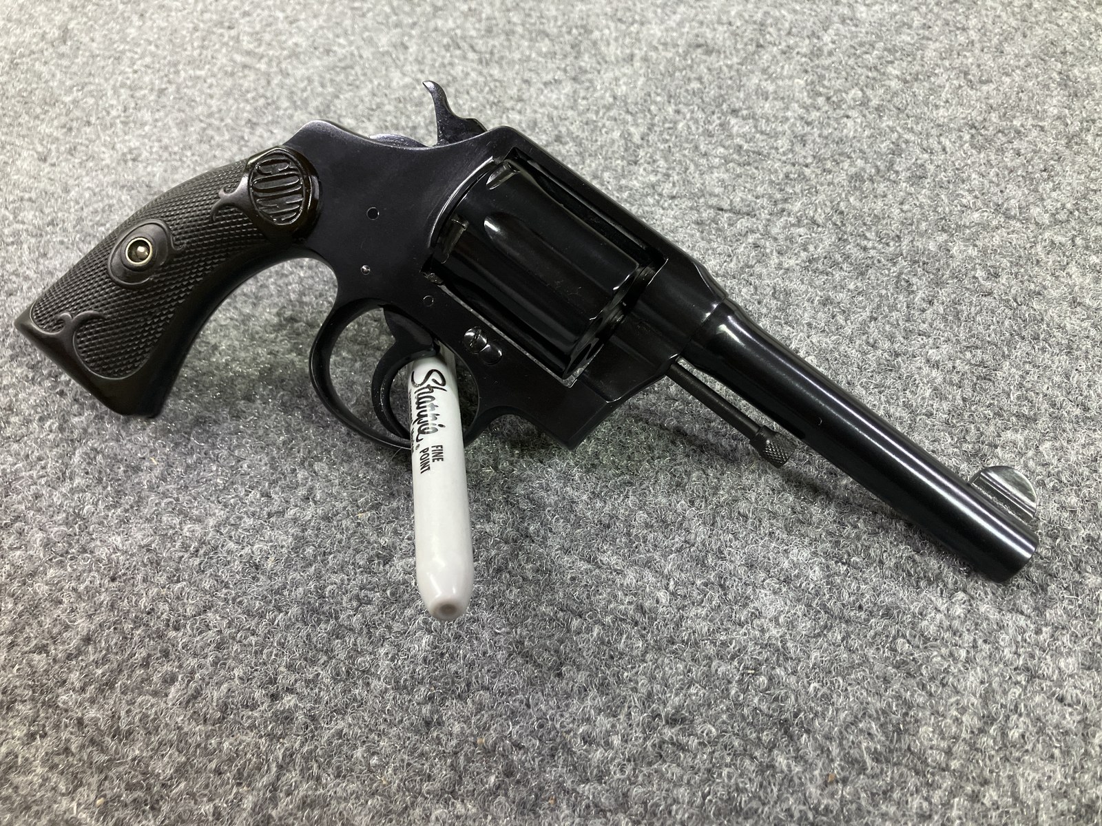 Colt Police Positive revolver after hot bluing, showing a deep glossy black-blue finish
