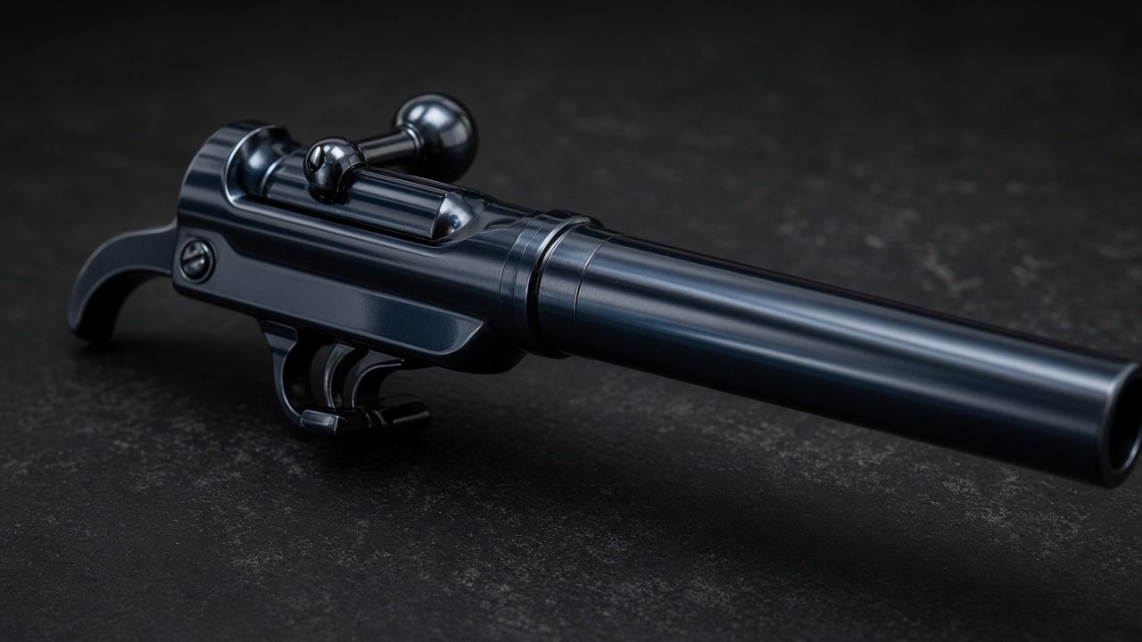 Freshly blued rifle receiver and barrel with a deep blue-black finish