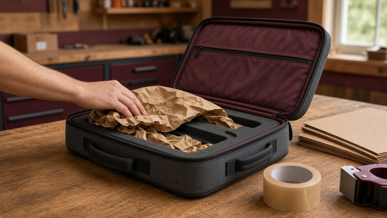 Firearm case packed with foam and packing materials for shipment